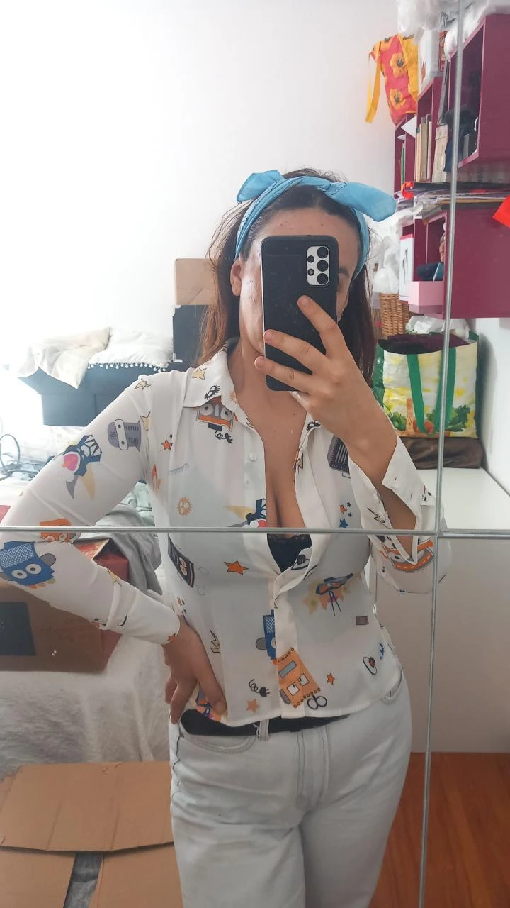 Camisa branca Haoduoyi-S com robôs | Chemise Robots Fun | Robot Print Shirt – photo 8